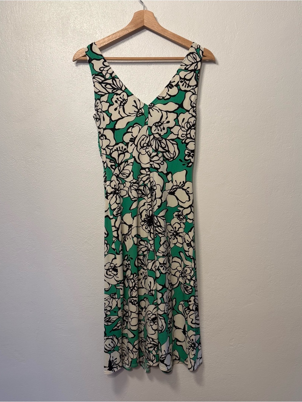 Bisou Bisou Green & Ivory Floral Print Y2K Midi Dress Ruche Detail Womens Size 8 - Picture 12 of 16
